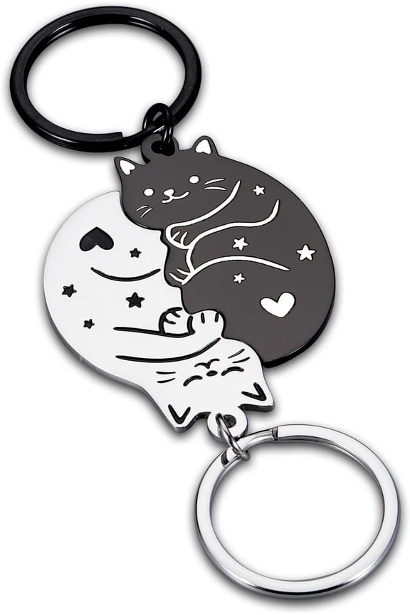 Valentines Day Gifts for Boyfriend Girlfriend Matching Keychain Best Friend Anniversary Wedding Gifts for Him Her Husband Wife Fiance Cat Lover Matching Couples Stuff Birthday Gift Valentines