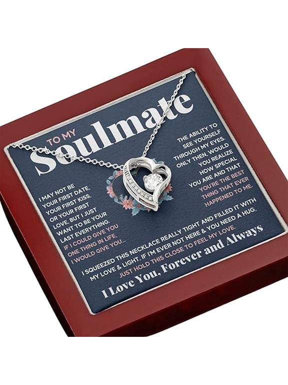 Valentines Day Gifts for Couple, Love Heart Necklace for To My Soulmate, Anniversary Gift for Wife/Girlfriend, Romantic Gifts for My Wife with Message Card and Mahogany Luxury Box