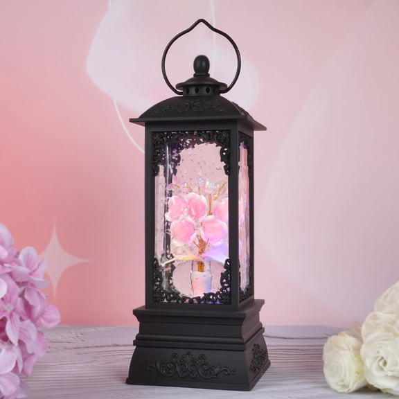 Valentines Day Gifts, Crystal Flower Rose Lantern with Glitter, Colorful Lights and Music & 6H Timer, Roses Gift for Mother's Day Birthday Wedding Valentine's Day Decorations (B-Pink Rose) Y101