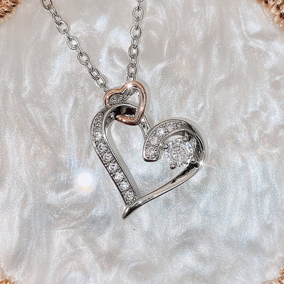 Valentines Day Gifts Double Heart Pendant Necklace for Women 14K Rose Gold Plated Sterling Silver Chain Necklace Jewelry for Her Friend Wife Mom Anniversary Birthday Gifts