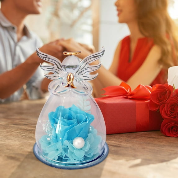 Valentines Day Gifts Gifts for Women Preserved Flowers in Glass Angel Figurine Birthday Gifts for Women Mom Preserved Roses for Grandma Wife Her from Daughter
