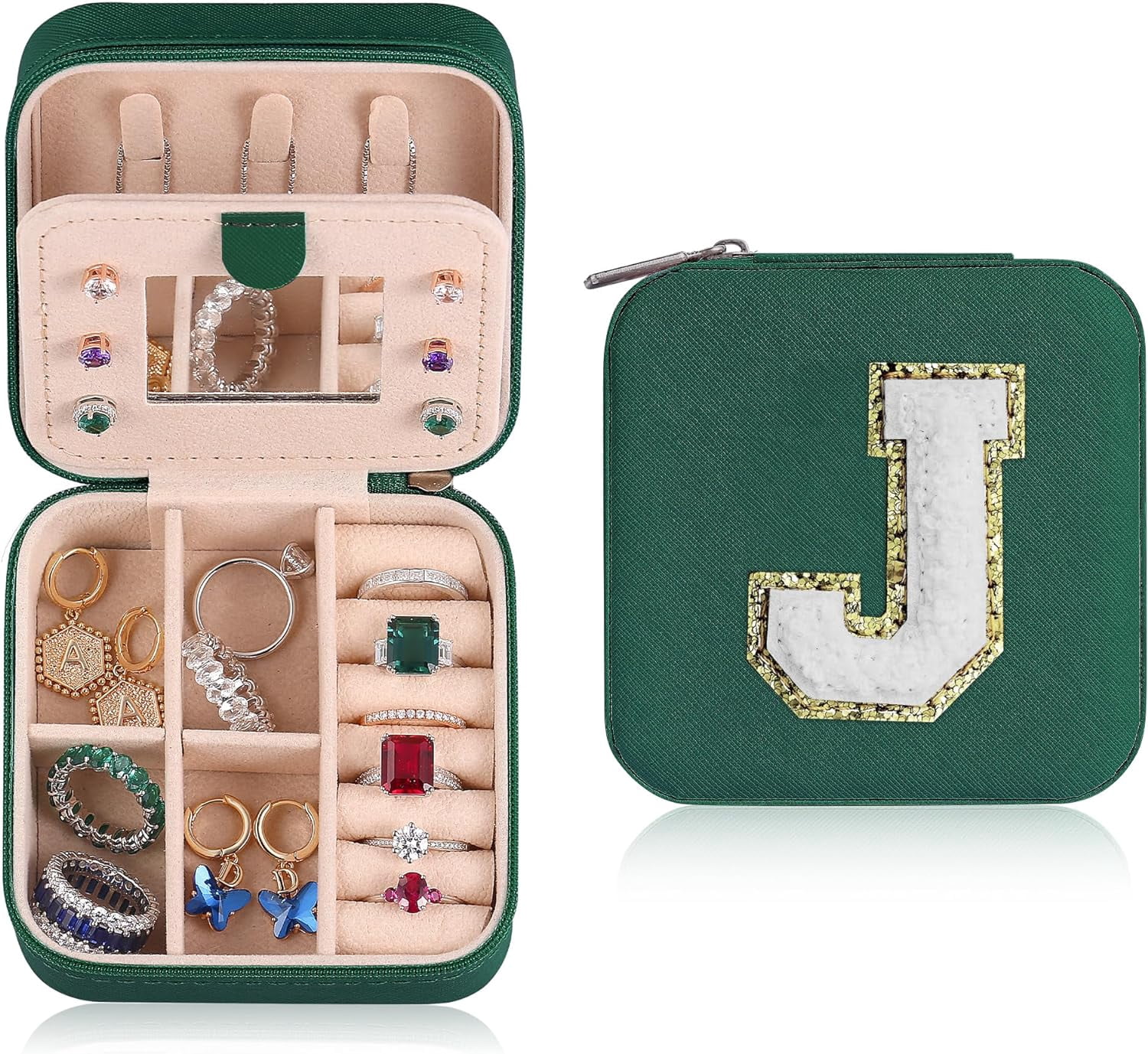 Valentines Day Gifts For Girls - Travel Jewelry Case For Girls Jewelry Box | Gifts For Friends Women Unique Christmas Gifts For Women | Friends Gifts Personalized Gifts - Letter J, Green[Z1]