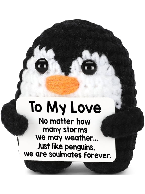 Valentines Day Gifts for Him Her, To My Love Handmade Crochet Mini Penguin Anniversary Birthday Gift for Boyfriend Girlfriend Wife Husband, Romantic I Love You Valentines Gifts for Women Men Couple