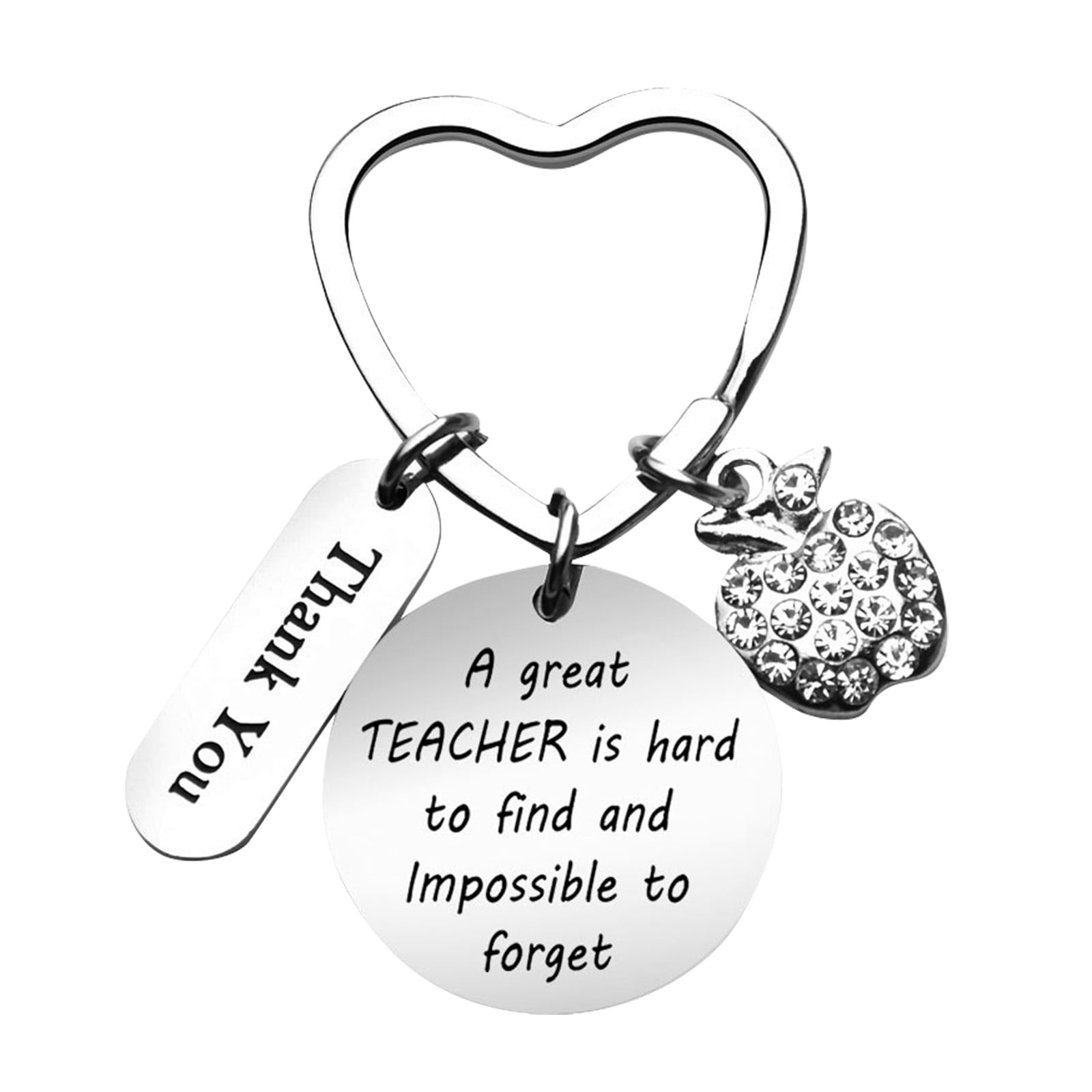 4-Pack Teacher Keychains - Stainless Steel Heart & Apple Pendant, Gift For Educators - View #6