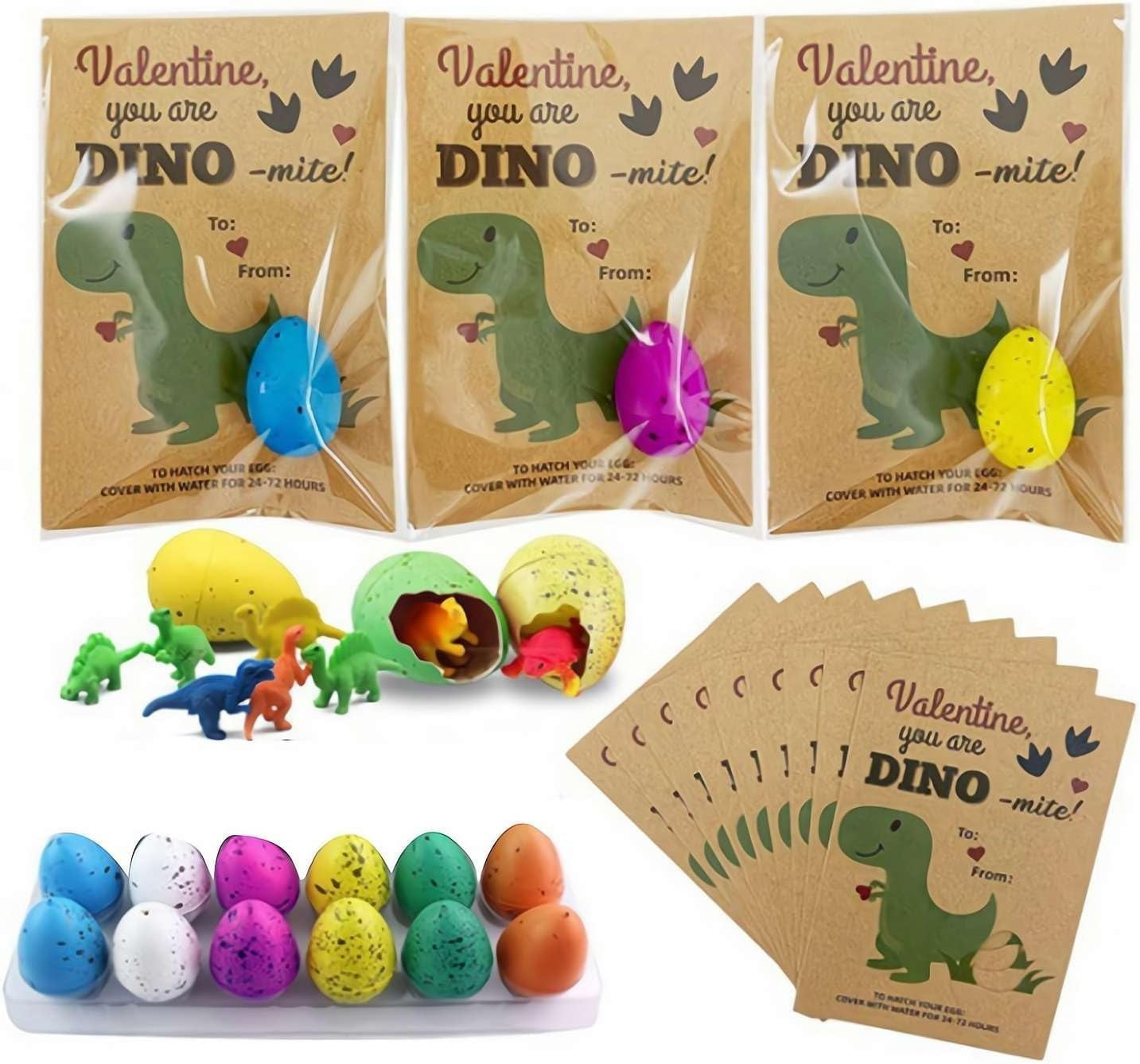 Valentines Day Gifts for Kids,24 Pack Dinosaur Egg Hatching Card Bulk ...