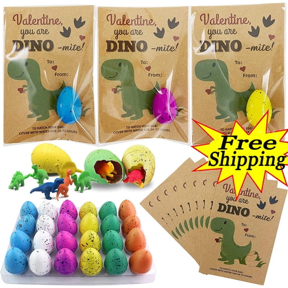 Valentines Day Gifts for Kids - 24 Pack Dinosaur Egg Hatching Card Bulk - Funny Dino Valentine Exchange Cards for Boys Girls Toddler School Class Classroom Party Favors (2025 New)