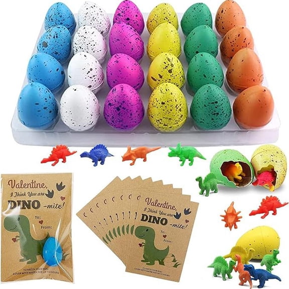 Valentines Day Gifts for Kids,24 Pack Hatching Dinosaur Eggs Valentines Day Cards,Funny Dino Valentine Exchange Cards for Boys Girls Classroom Valentine Easter Party Favors Treat