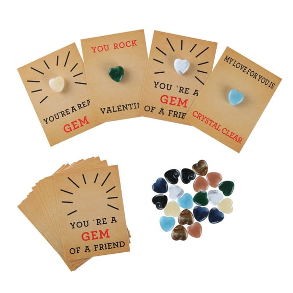 Valentines Day Gifts For Kids, 24 Sets Valentines Day Cards Natural Gemstone Crystals Rocks Minerals, Valentine Exchange Card Gift School Classroom Gifts
