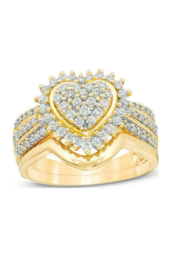 Valentines Day Gifts,Ladies Fashion Wedding Gold Ring Two Piece Set Ring Heart Gift on Clearance