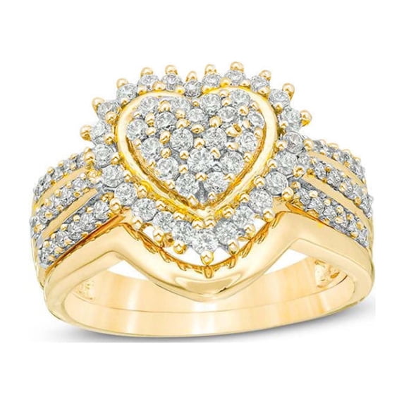 Valentines Day Gifts,Ladies Fashion Wedding Gold Diamond Ring Two Piece Set Ring Heart Gift on Clearance