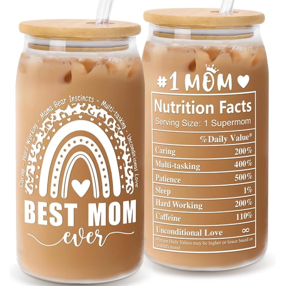 Valentines Day Gifts for Her Mom: Funny Birthday Mom Gifts from Daughter Son, 16OZ Can Glass Cups with and Straws, Anniversary Christmas Mothers Day Valentines Day Presents for Women Mama Wife