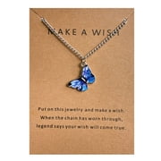 CUEKONDY Valentines Day Gifts Necklace for Women Colorful Butterfly Pendant Card Single Layer Butterfly Crystal Chain Jewelry Girls Women's Necklace Gifts for Women