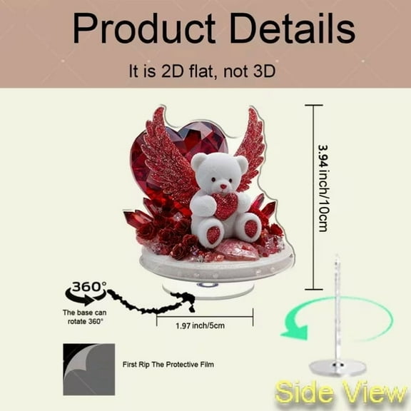 Winged Bear Love Heart Valentine's Plush White Teddy Red Rose 2D Flat Decor Cute Romantic Gift for Valentine's Day Celebration​