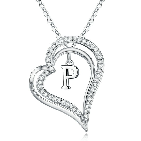 Valentines Day Gifts, S925 Sterling Silver Love Heart Pendant for Women AAAAA+ Cubic Zirconia Heart Pendant Letter Initial Necklace for Women Jewelry Gifts