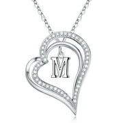 TINGN Valentines Day Gifts， S925 Sterling Silver Love Heart Pendant for Women AAAAA+ Cubic Zirconia Heart Pendant Letter Initial Necklace for Women Girls Jewelry Gifts