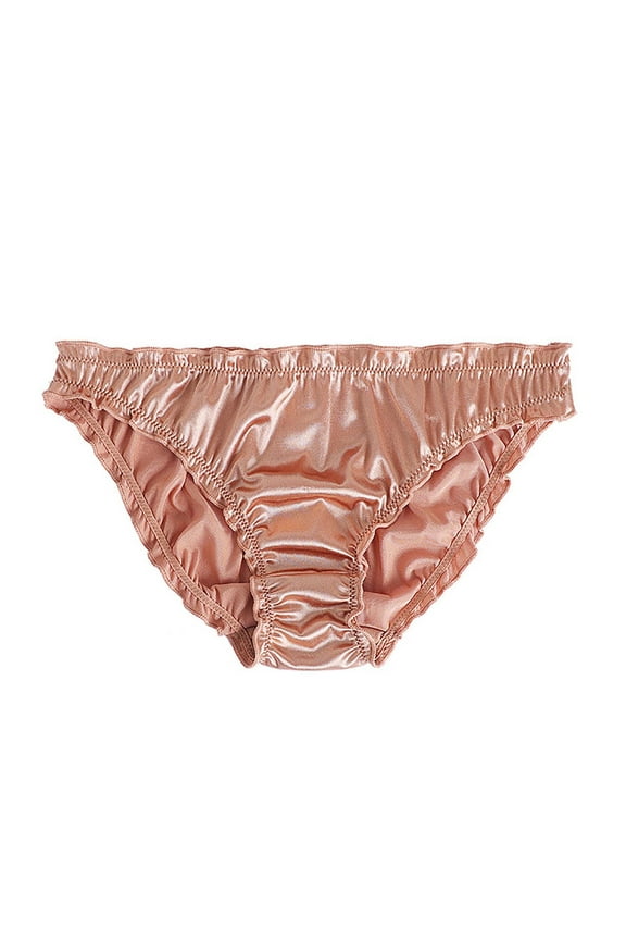 Frill Trim Satin Underwear for Women Stretch Silky Seamless Hipster Bikini Panties Full Coverage Cheeky Underwear Breathable Briefs