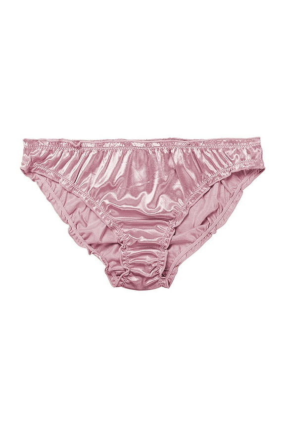 Frill Trim Satin Underwear for Women Stretch Silky Seamless Hipster Bikini Panties Full Coverage Cheeky Underwear Breathable Briefs