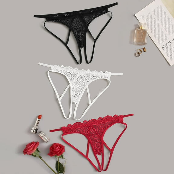 Joau Women's Floral Lace G-String Thongs Stretch Low Rise Hipster Panties Thong Underwear Cut Out Breathable T-back Thongs, 3 Pack