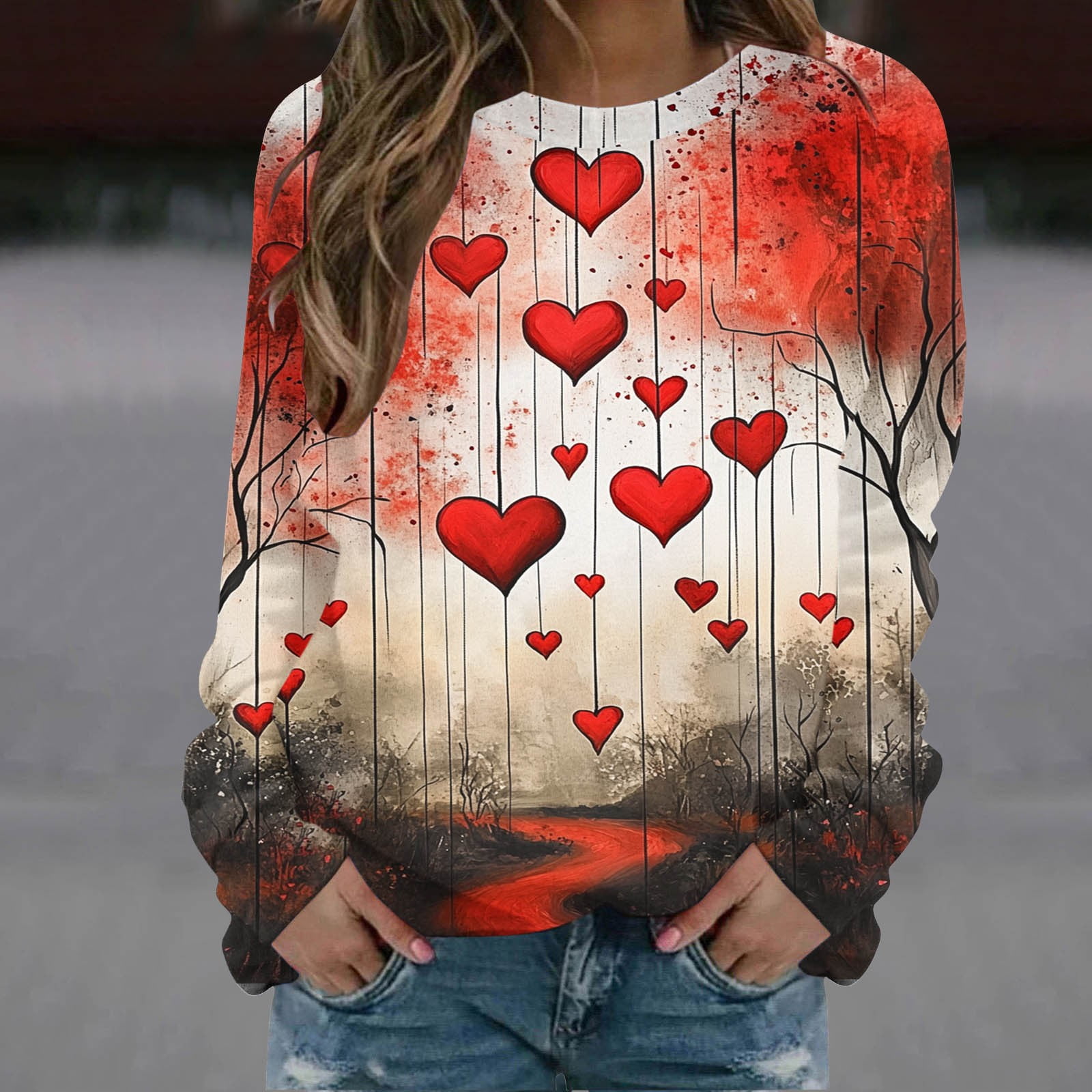 Valentine's Day Heart Pattern Long Sleeve Sweater main image 1