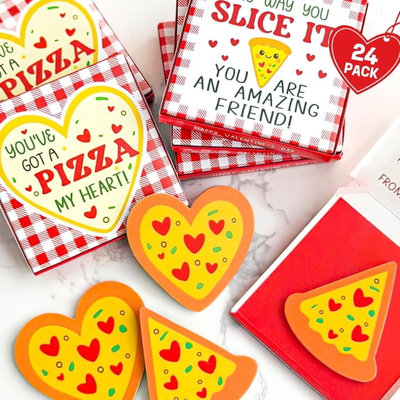 Valentines Day Gifts for  - Valentines Day Cards for  School - 24  Valentine Mini Pizza Card Boxes with Erasers -Funny Valentine's Classroom  Exchange  Boys Girls Party Favors