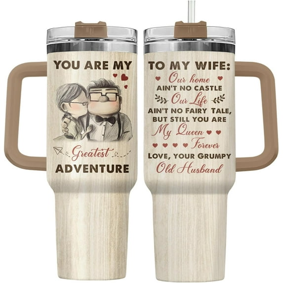 Valentines Day Gifts for Wife Husband, Old Couple 40 Oz Tumbler with Handle, To My Wife Valentines Cup, Cartoon Movie Characters Mug, Gifts for Movie Lovers