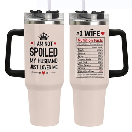 Valentines Day Gifts for Wife from Husband, Wedding Anniversary for Women Her, Wifey Birthday Gift On Christmas, Mothers Day - 40Oz Tumbler Cup With Handle And Straw - Wives Romantic Coffe