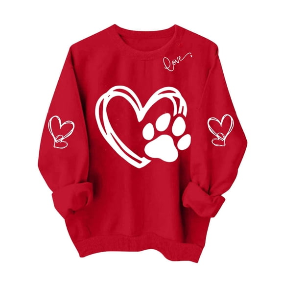 Valentines Day Gifts for Her Women's Cute Heart Print Round-Neck Hoodless Sweatshirt Trendy Long Sleeve Outfits Comfy Romance Tees Casual Love Clothing Tops