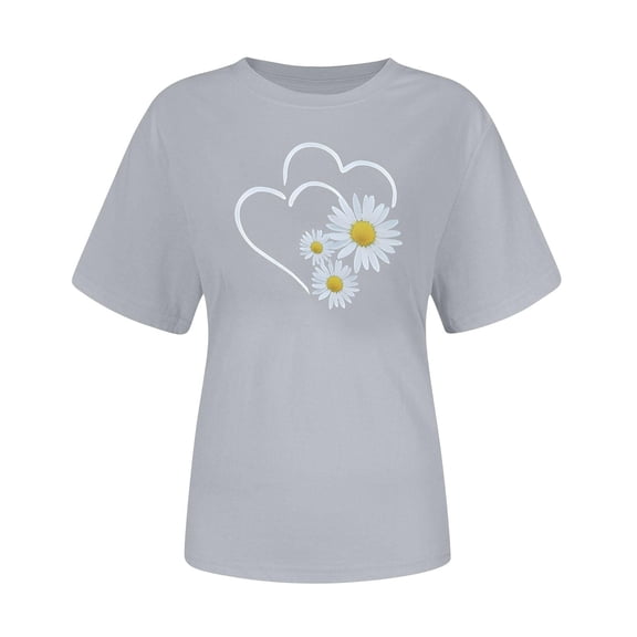 Valentines Day Gifts for Her Women's Sweet Love Script Printed T-shirt Round Neck Short Sleeved Casual Outfits Couple Tees Romance Party Clothing Trendy Cute Tops