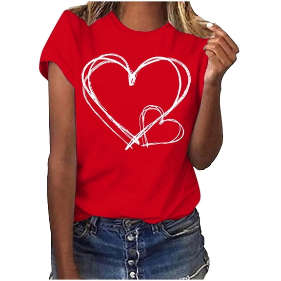 Valentines Day Gifts for Her Women's Zesty Valentines Glow Print Round Neck Short Sleeve T-shirt Sleek Effortless Outfits Charming Daily Tees Soft Affection Tops