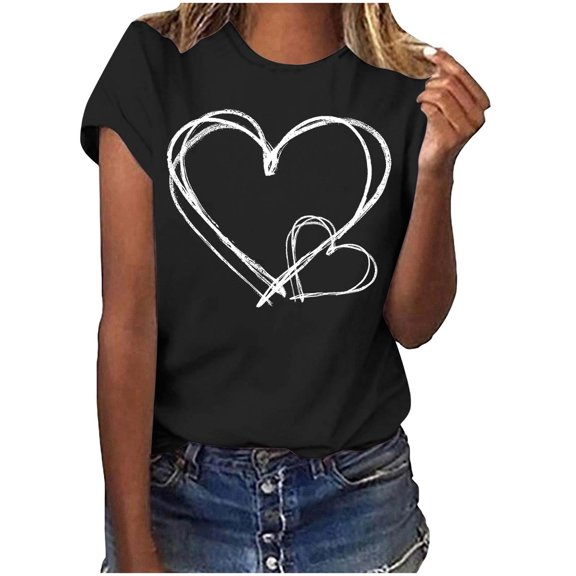 Valentines Day Gifts for Her Women's Zesty Valentines Glow Print Round Neck Short Sleeve T-shirt Sleek Effortless Outfits Charming Daily Tees Soft Affection Tops