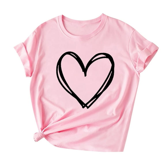 Valentines Day Gifts Zpanxa Valentines Shirts for Women, Cute Casual Summer Tops, Graphic Tees for Teen Girls, Ladies Tops and Blouses, Fashion Short Sleeve Heart Shirts Pink M
