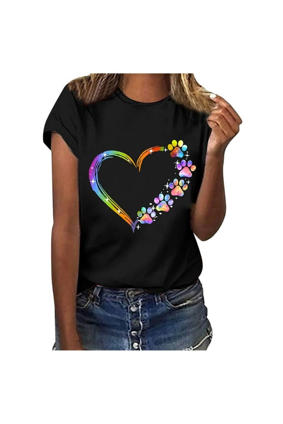 Valentines Day Gifts Zpanxa Valentines Shirts for Women, Cute Casual Summer Tops, Graphic Tees for Teen Girls, Ladies Tops and Blouses, Fashion Short Sleeve Heart Shirts Black S
