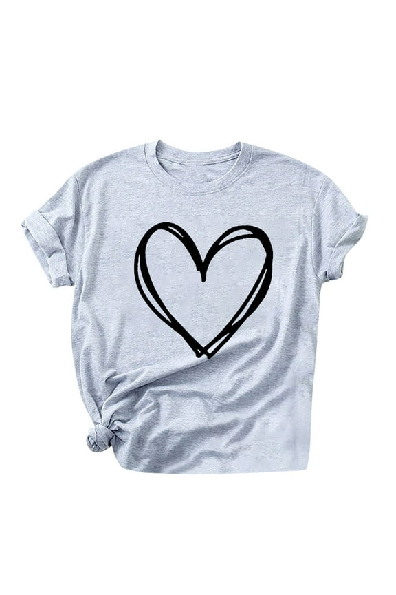 Valentines Day Gifts Zpanxa Valentines Shirts for Women, Cute Casual Summer Tops, Graphic Tees for Teen Girls, Ladies Tops and Blouses, Fashion Short Sleeve Heart Shirts Gray S