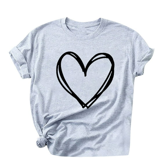 Valentines Day Gifts Zpanxa Valentines Shirts for Women, Cute Casual Summer Tops, Graphic Tees for Teen Girls, Ladies Tops and Blouses, Fashion Short Sleeve Heart Shirts Gray S