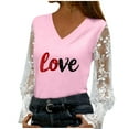 thumbnail image 1 of Valentines Day Gifts for Her Cute V-Neck Lace Insert Blouse Long Sleeve Floral Valentines Print Outfits Delicate Feminine Clothing Romance Soft Tops, 1 of 6