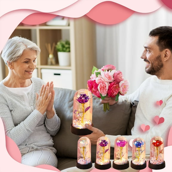 Valentines Day Gifts for Her Forever Rose for Women Mom Wife Romantic Eternal Rose Light Up Rose In Glass Dome Rose Flowers Gift