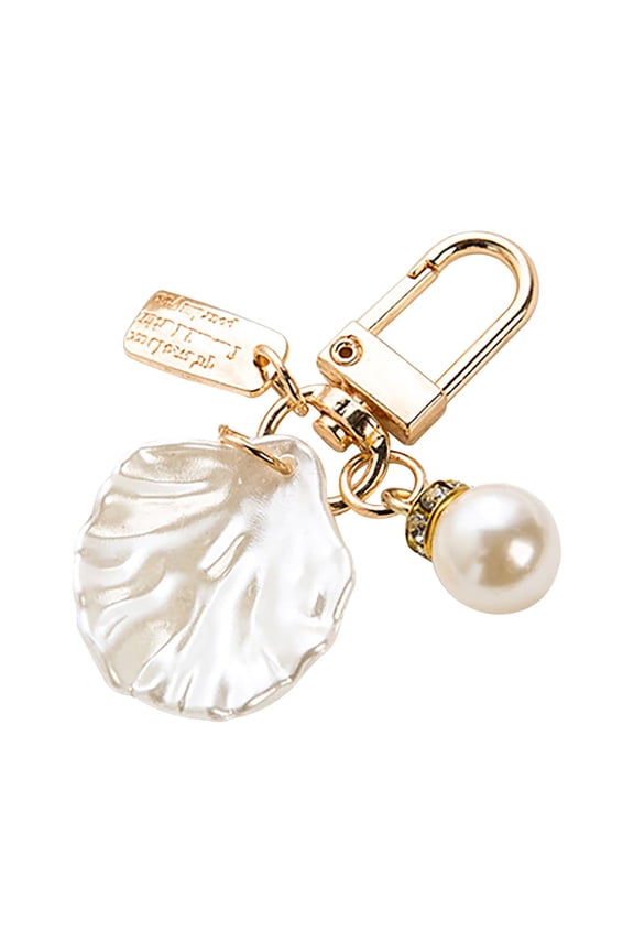 Valentines Day Gifts for Her Key Chains Pearl Shell ring Crystal Rhinestones Purse Pendant Handbag Charm Keychain Clearance Birthday Gifts for Women