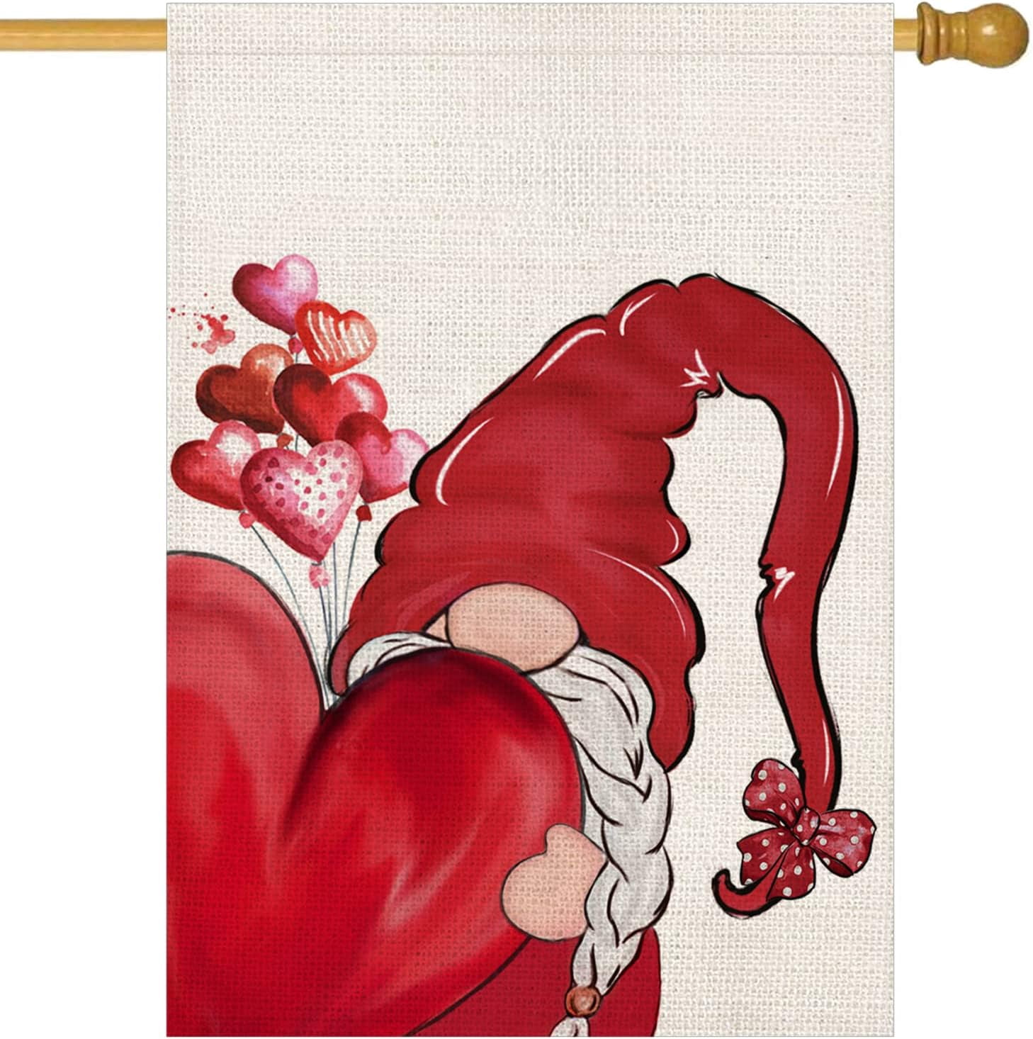 Valentines Day Gnome House Flag Double Sided 28x40 Inch Red Heart Love Balloon Valentine‘s Day Wedding Anniversary Holiday Farmhouse Outdoor Decoration Garden Yard Flags Lawn