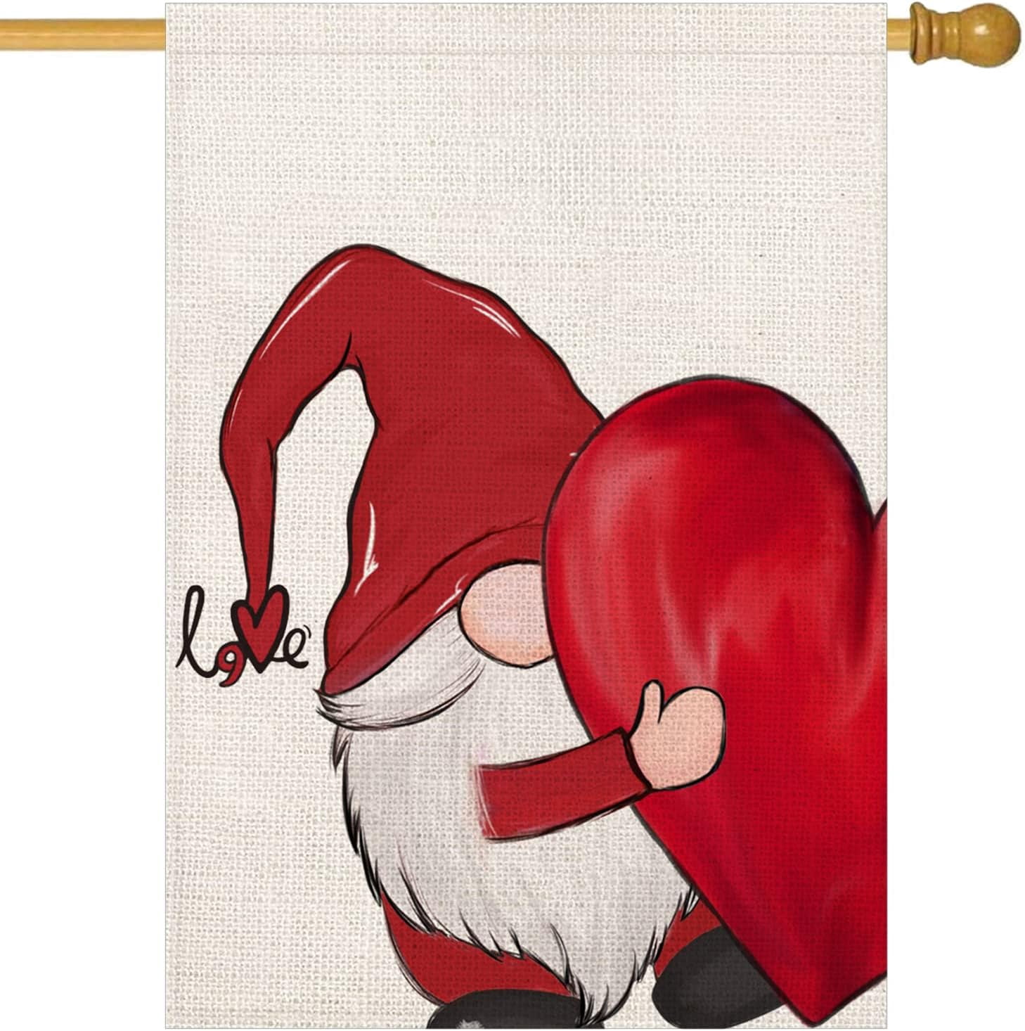 Valentines Day Gnome House Flag Double Sided 28x40 Inch Red Heart Love Valentine‘s Day Wedding Anniversary Holiday Farmhouse Outdoor Decoration Garden Yard Flags Lawn