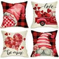 thumbnail image 1 of Valentines Day Gnome Love Truck Decorative Throw Pillow Cover 16x16 Set of 4, Red Black Buffalo Plaid Check Arrow Porch Patio Outdoor Pillowcase, Quote Be Mine Gifts Cushion Case Home Decor, 1 of 5