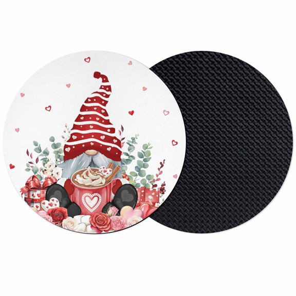 Valentines Day Gnomes Coasters Set of 2, Absorbent Coasters for Drinks, Red Love Heart Eucalyptus Leaves Coaster for Desk Coffee Table Protection, Home Decor House Warming Gifts 4"