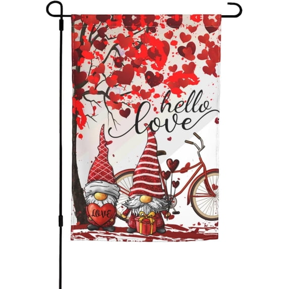 Valentines Day Gnomes Love Heart Tree Garden Flag Double Sided Vertical Decoration Yard Small Flag For Outside Holiday Seasonal Outdoor