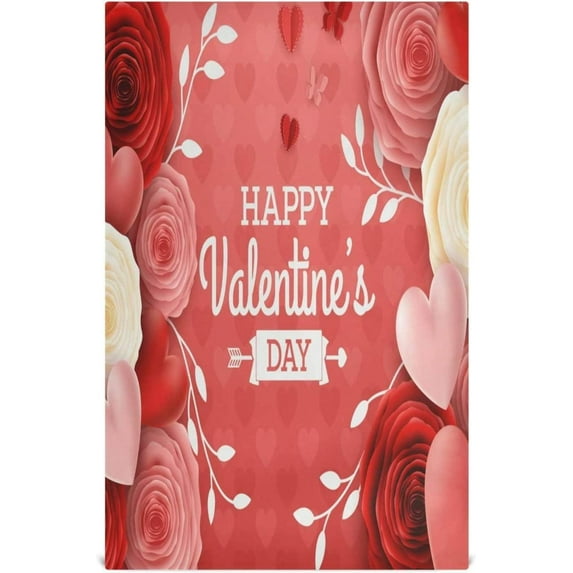 Valentines Day Greeting Card Dish Towels Set of 1, Flowers Hearts Washable Tea Towels Dishcloths Lint-Free 18x28 Inch Fast Drying for Home Kitchen Clean