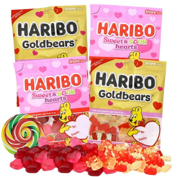 Valentines Day Gummy Bears, Classroom Exchange Candy, Pack of 8, 2 of Each, 4 Ounces per Bag
