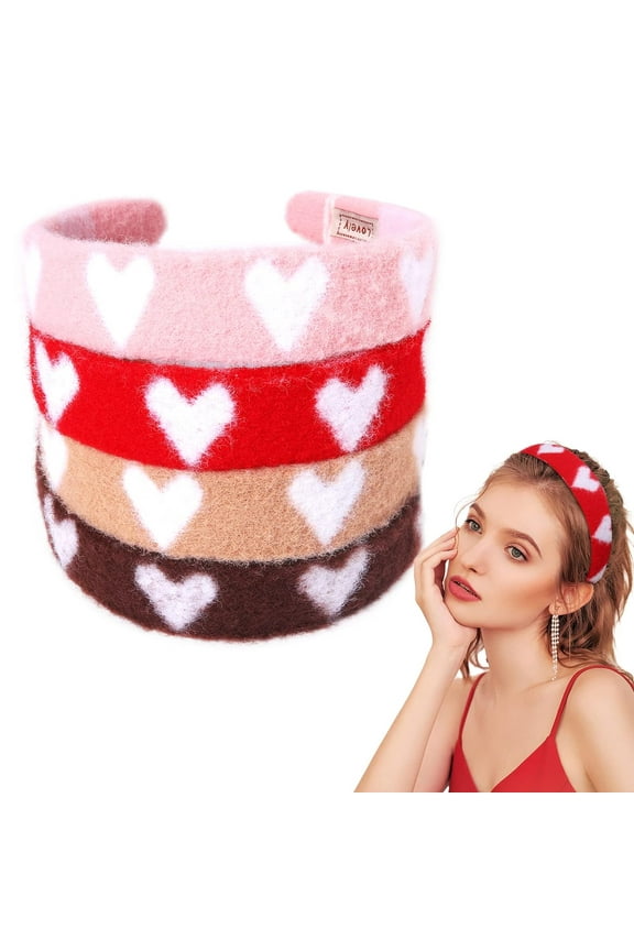 Valentines Day Headband for Women, Heart LOVE Hairband for Girls Wide Furry Head Band Elastic Non-slip Headhoop for Adults