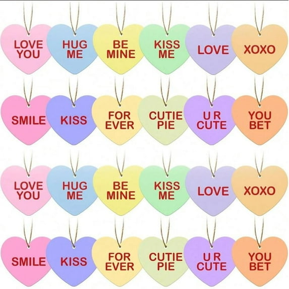 Valentines Day Heart 2D Wooden Pendant Garland Hearts Party Favors Candy Color Garland Heart Sayings Pre-strung Banner Deco 2025 (8x7cm 2D pendant,12pcs)