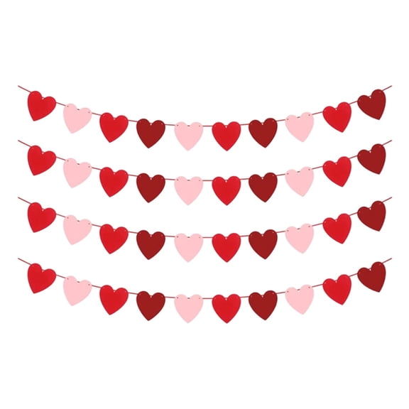 Valentines Day Heart Banner Garland 40 pcs Red, Pink, Dark Red Heart-Shaped Felt Hanging Ornaments for Wedding Home Party DIY Decor