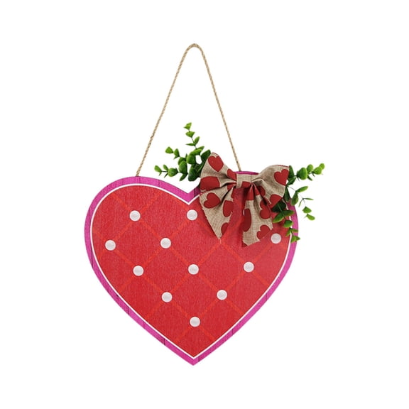Valentines Day Heart Door Sign, Love Red Pink Heart Wooden Sign, Happy Valentines Day Decor for Front Door, Hearts Pattern Wood Wall Hanging Heart Sign with Plaid Bow Home Decorations