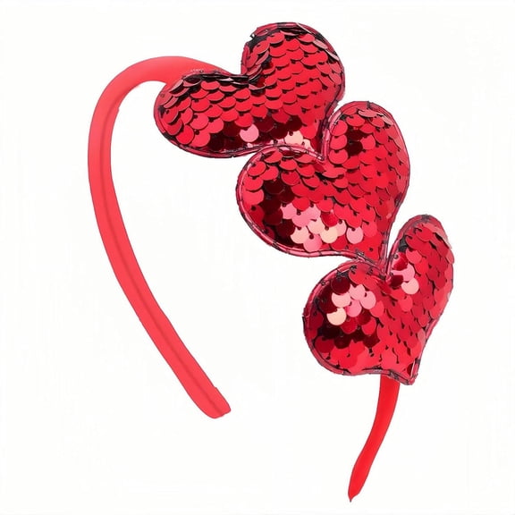 Valentines Day Heart Headband Red Sequins Hair Band,3 Glitter Love Hearts Accessories for Women Girls, Birthday New Year Wedding Party Costumes Headdress Decoration Hoop 1 Pcs