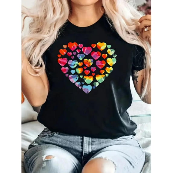 Valentines Day Heart Hearts Tie Dye Women Girls Kids Toddler T-Shirt Women'S Casual Round Neck Short Sleeve T-Shirt Graphic Tees Women Tops Tee For Adult, Men, Women, Teen, Teenager, Adolescent, Yout
